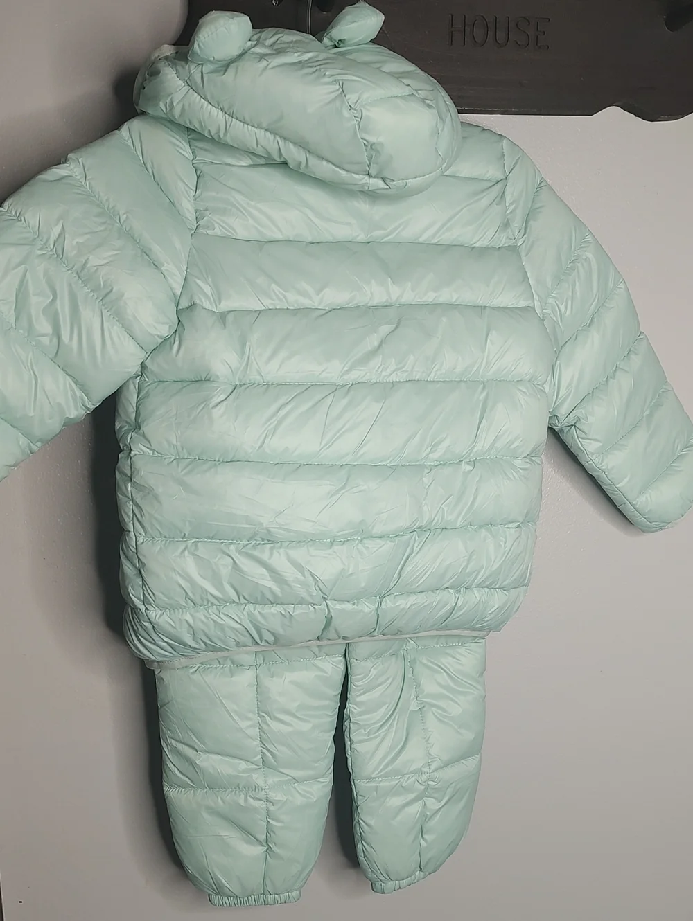 Light Aqua Puffer Jacket and Pants Set with Hooded Bear Ears Size 5-6 New